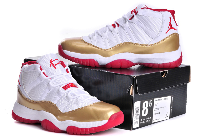 Air Jordan 11 Mens Shoes Aaa White/Golden/Red Online